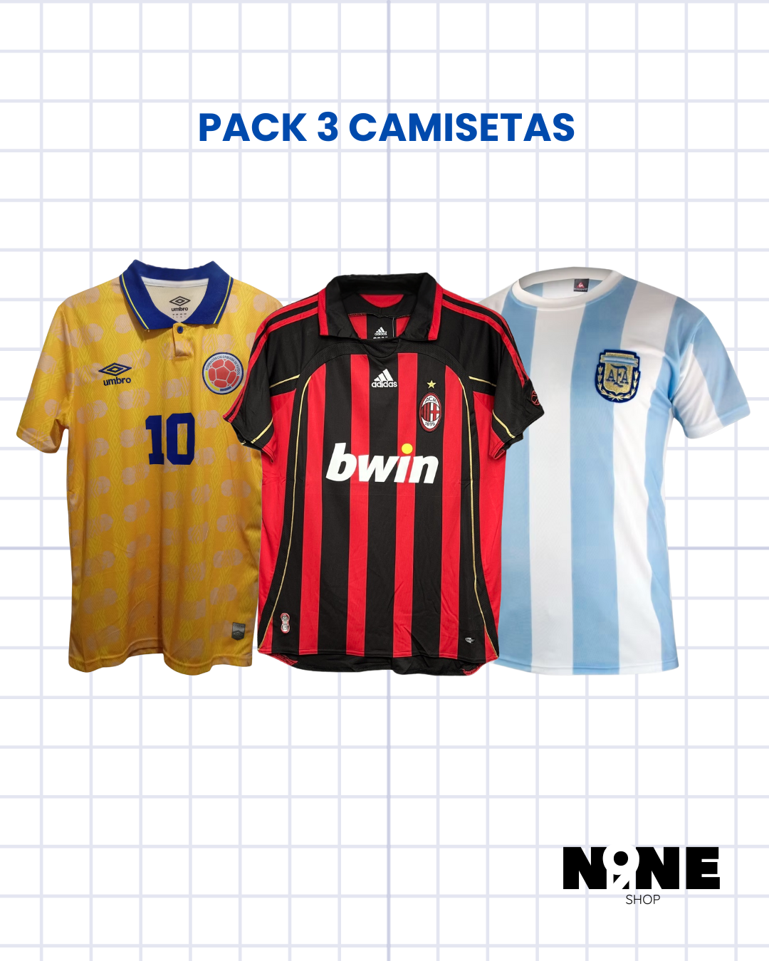 PACK 3 CAMISETAS MILÁN 2007- ARGENTINA 86'- COLOMBIA 93'